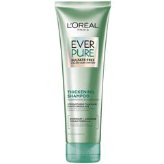 L'Oreal Paris EverPure thickening shampoo bottle highlighting color-safe fortification for fine hair
