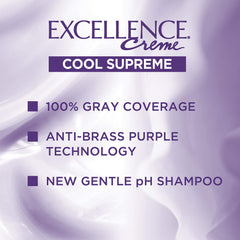 L'Oreal Paris Excellence Cool Supreme color-coverage close-up shows uniform shade from root to tip