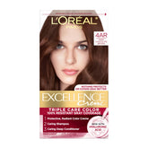 L'Oreal Paris Excellence Crème 4AR box showing deep chocolate brown shade and gray coverage