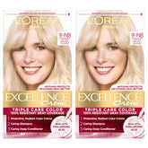 L'Oreal Paris Excellence Creme bottle pour demonstrates smooth application for even gray coverage.