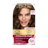 L'Oreal Paris Excellence Creme color cream packaging highlighting triple care system for gray coverage.