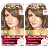 L'Oreal Paris Excellence Creme color cream applied to hair for gray coverage.