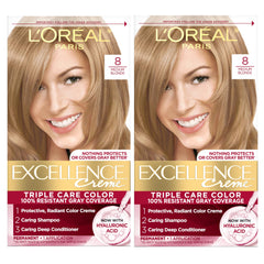 L'Oréal Paris Excellence Crème color cream for even gray coverage and smooth color.