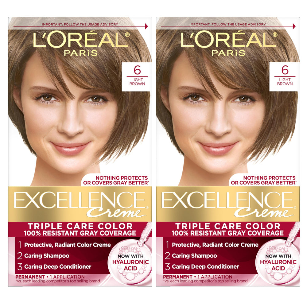 L'Oreal Paris Excellence Crème packaging front shows the three-step system for easy color care.