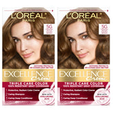 L'Oreal Paris Excellence Crème permanent dye packaging showing a 2-kit set for gray coverage