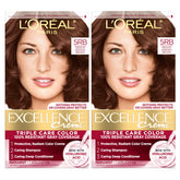 L’Oréal Paris Excellence Creme bottle pour demonstrates color application for gray coverage.