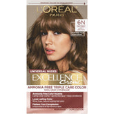 L'Oreal Paris Excellence Universal Nudes 6N application shows creamy color for even gray coverage