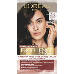 L’Oréal Paris Excellence Universal Nudes ammonia-free color cream for gray coverage.