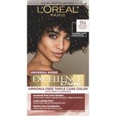 L’Oréal Paris Excellence Universal Nudes natural black 1N bottle shows ammonia-free gray coverage