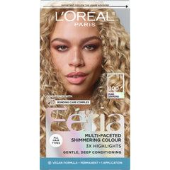 L'Oreal Paris Feria 100 Pure Diamond bottle showcases a shimmering very light blonde tone with lasting brightness.
