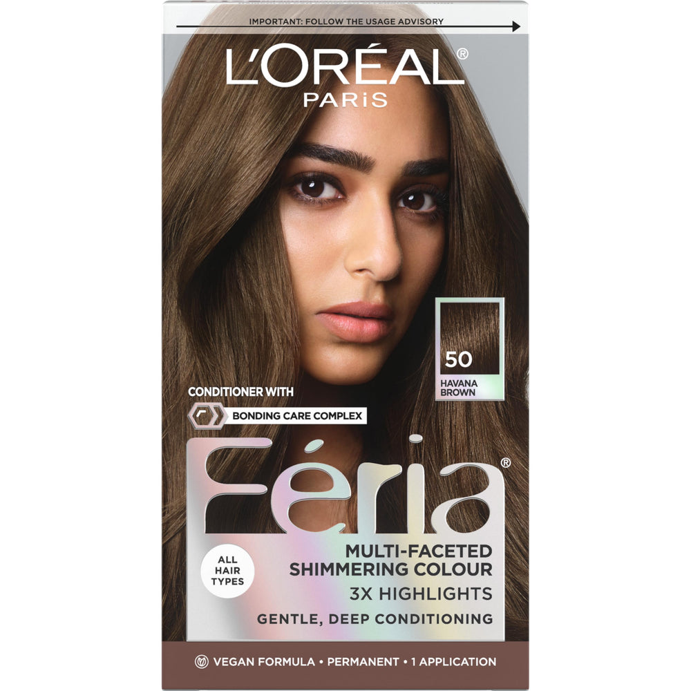 L'Oreal Paris Feria shimmer Havana Brown shows multi-faceted color for a bold, lasting look.