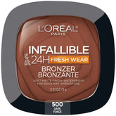L'Oreal Paris Infallible bronceador, textura polvo mate, cobertura duradera para 24 horas.