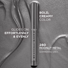 L'Oreal Paris Le Shadow Stick Moonlit Metal skin swatch shows creamy blendability