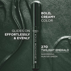 L'Oreal Paris Le Shadow Stick Twilight Emerald close-up shows creamy texture for blending.