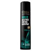 L'Oreal Paris LOCK IT Weather Control Hairspray mist at 12 inches delivers strong hold.