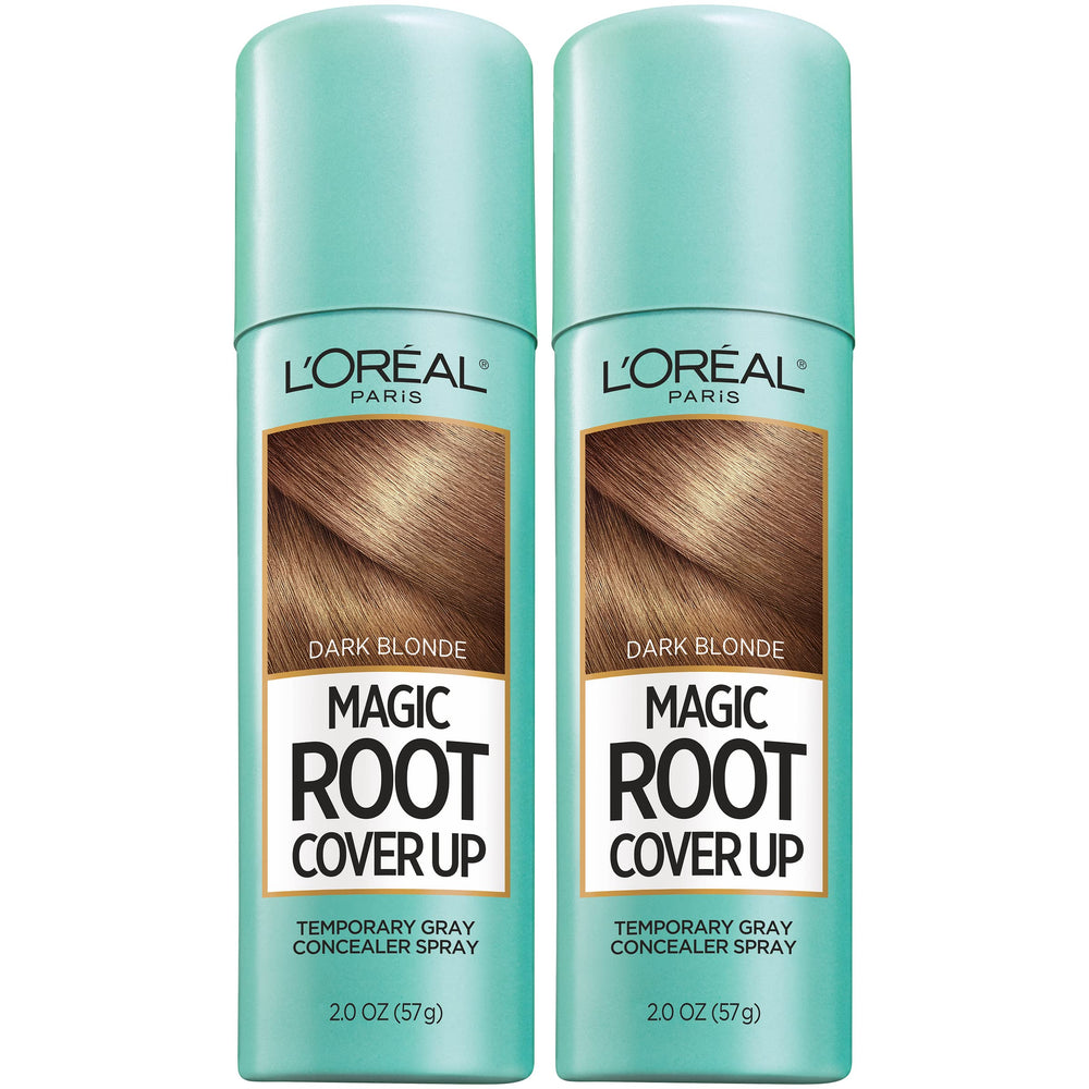 L'Oreal Paris Magic Root Cover Up dark blonde spray bottle conceals gray roots quickly.