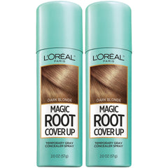 L'Oreal Paris Magic Root Cover Up dark blonde spray bottle conceals gray roots quickly.