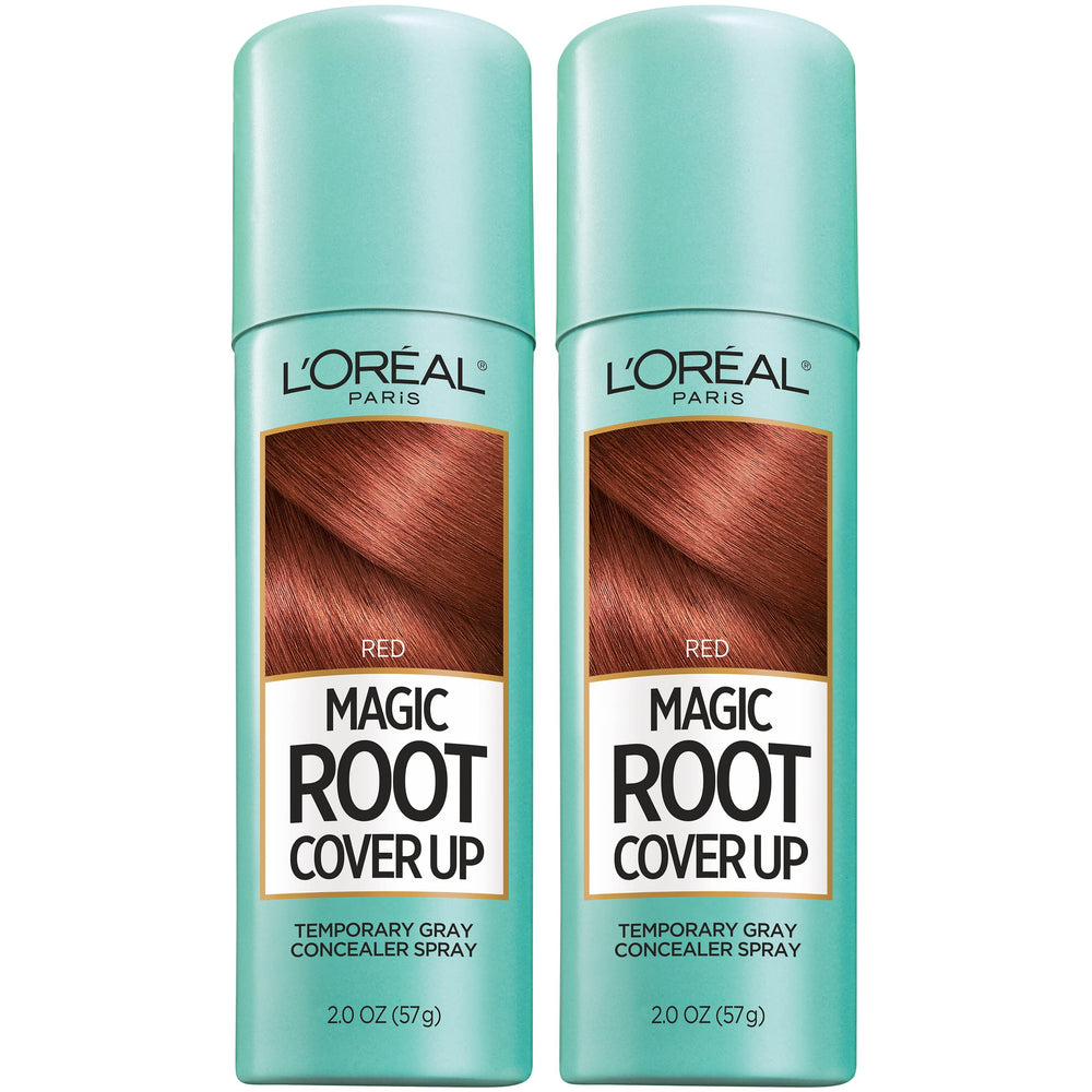 L'Oreal Paris Magic Root Cover Up spray applied to roots for fast gray coverage.