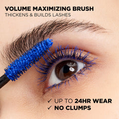 Applied mascara results in full, defined lashes from root to tip.