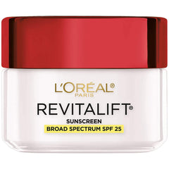 L'Oréal Paris Revitalift crema facial SPF25, frasco de textura ligera para hidratación diaria.