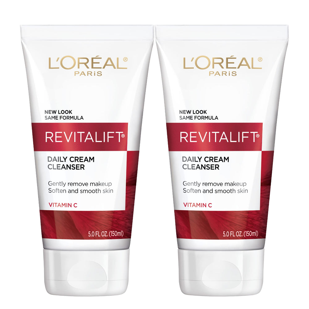 L'Oreal Paris Revitalift Daily Cream Cleanser en botella desmaquilla y limpia suavemente.