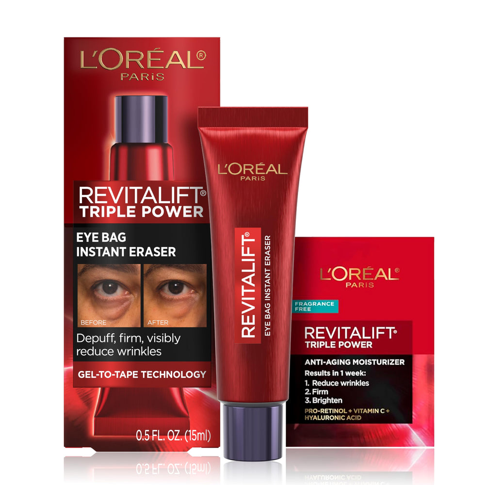 L'Oreal Paris Revitalift Triple Power Eye Bag Eraser applying instant tightening on under-eye area