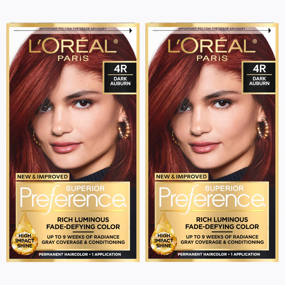 L'Oreal Paris Superior Preference 4R Dark Auburn kit for long-lasting vibrancy