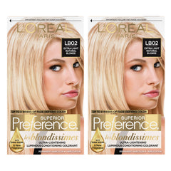 L'Oréal Paris Superior Preference extra-light natural blonde box showcasing the at-home color kit and shine promise.