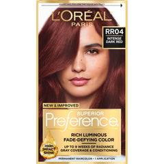 L'Oreal Paris Superior Preference RR-04 dye bottle with intense dark red shade for lasting color