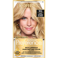 L'Oreal Paris Superior Preference Light Golden Blonde 9G shade box for transformative color