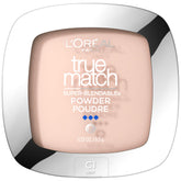 L'Oreal Paris True Match Powder compact close-up swatches for seamless shade match.