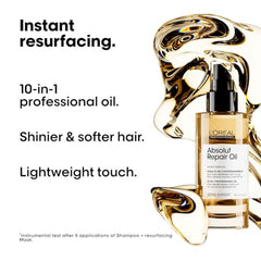L’Oréal Professionnel Paris Absolut Repair oil applied to mid-lengths for detangling.
