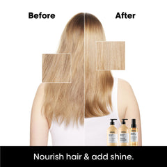 L'Oréal Professionnel Paris Absolut Repair 10-in-1 oil pump enables easy dispensing for styling.