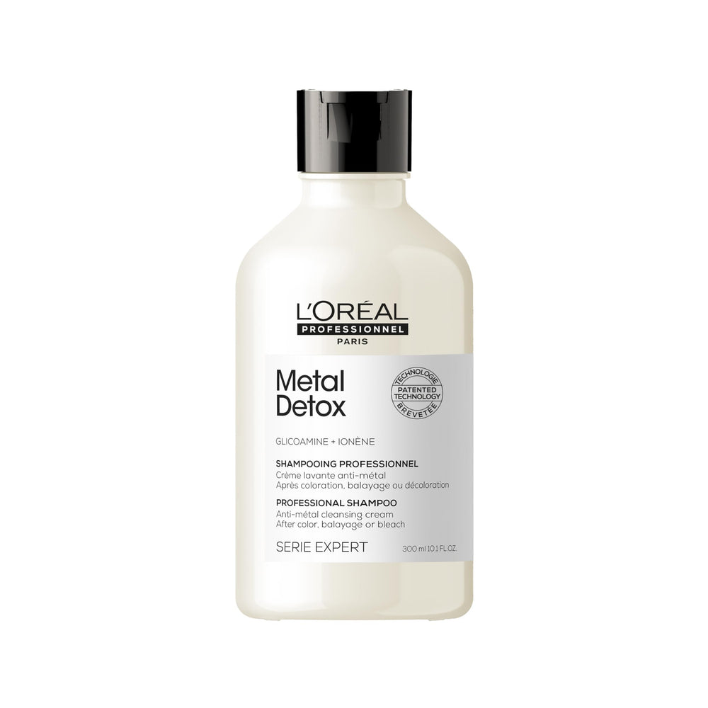 L’Oréal Professionnel Paris Metal Detox bottle pour cleanses mineral buildup and protects color