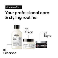 L'Oréal Professionnel Paris styling clay for men matte finish on hair.