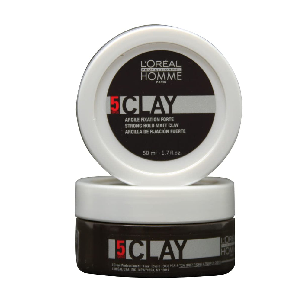 L'Oréal Professionnel Paris styling clay for men pack shot showing strong hold and matte finish.