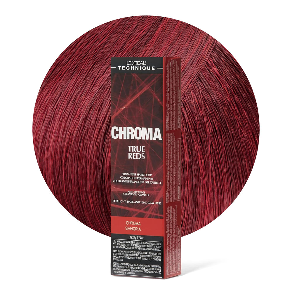 L'OREAL TECHNIQUE Chroma True Reds bottle for vibrant long-lasting red color.