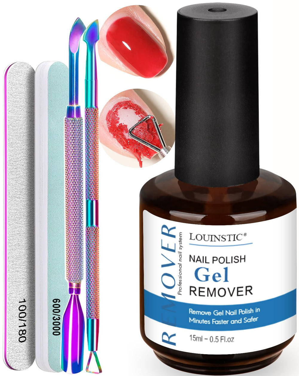 LOUINSTIC removedor de gel para uñas en botella de 15 ml, retirada rápida sin remojo