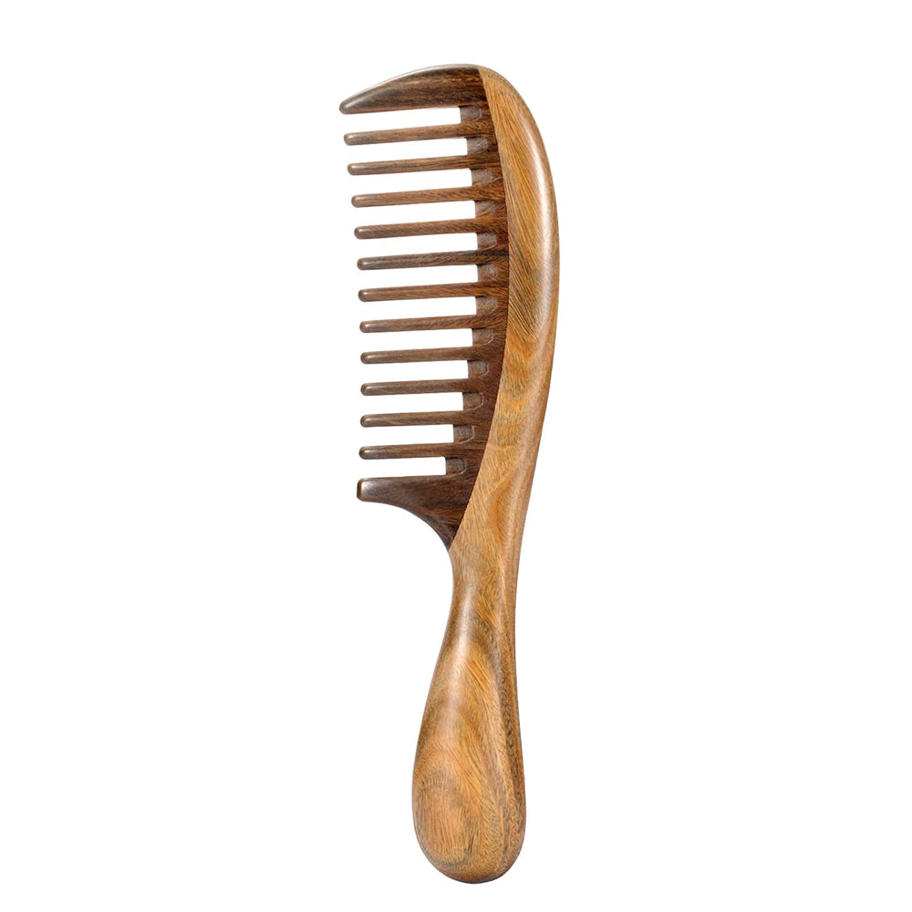 Louise Maelys sandalwood wide-tooth comb front view for gentle detangling.