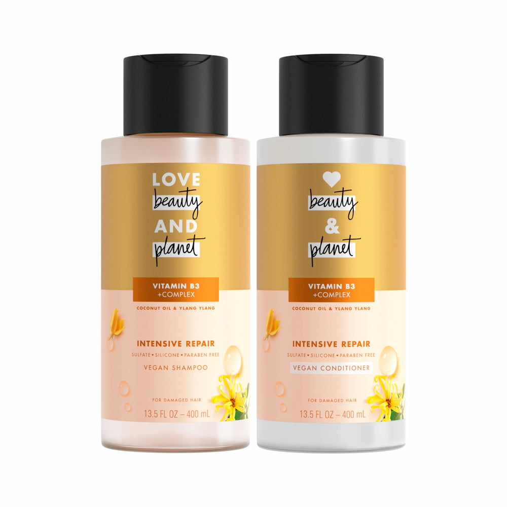 Love Beauty And Planet champú coco-ylang, botella: cabello suave y reparado.