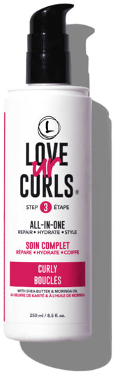 Love Ur Curls All in One Curl Cream Styler bottle view promotes defined, hydrated curls.