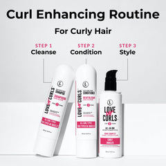 Love Ur Curls conditioner bottle close-up for detangling moisture.