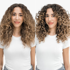 Love Ur Curls hands applying foam for flexible, touchable definition.