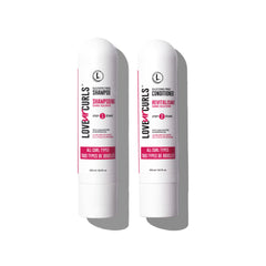 Love Ur Curls shampoo bottle pour demonstrates gentle scalp cleansing for curls.