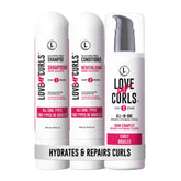 Love Ur Curls shampoo bottle close-up for gentle curl cleansing.