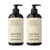 Loved01 Hand Wash bottle front view with lavender scent and hydrating formula.