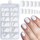 LoveOurHome 240pc white square press-on nails set for quick at-home manicures.