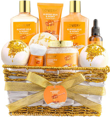 LOVERY almond milk honey gift basket with a luxurious spa set for gifting and relaxation