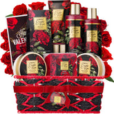 Lovery Valentine gift basket with rose accents for a romantic at-home spa