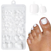 LoveOurHome 120pc white press on toenails kit with tabs for quick at home pedicures.